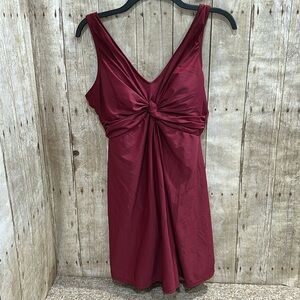 Shapermint Essentials Swim Knot-Front Swim Dress Large Burgandy EUC
